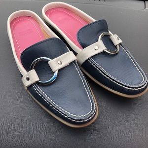 Coach Navy Leather Slip On Mules Loafers Size 8